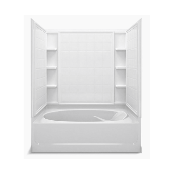 Sterling 71110116 Ensemble 60" x 42" x 72" Tile Bath/Shower with Age in Place Backers - Left-hand Drain White Showers Shower Modules Alcove