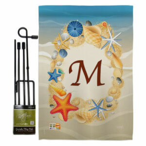 Summer M Initial Coastal Beach Garden Flag Set