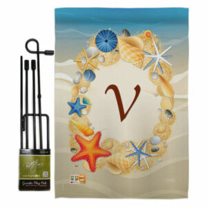 Summer V Initial Coastal Beach Garden Flag Set