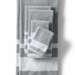 Supima Cotton Stripe Bath Towel - Lands' End - Gray