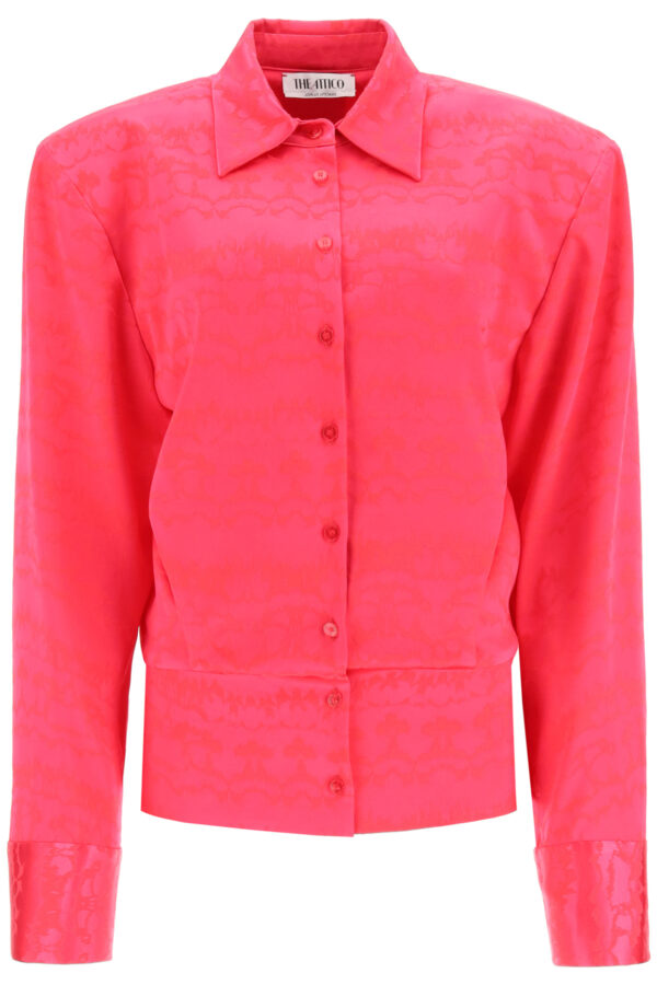 THE ATTICO JACQUARD SATIN SHIRT WITH SHOULDER STRAPS 42 Fuchsia