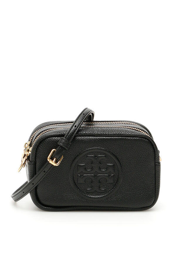 TORY BURCH PERRY BOMBE' MINI CAMERA BAG OS Black Leather