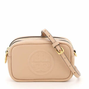 TORY BURCH PERRY BOMBE' MINI CAMERA BAG OS Pink, Beige Leather