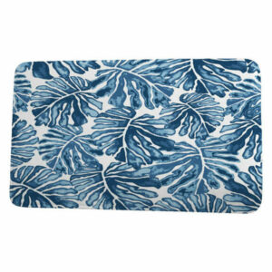 Tropical Resort Palm Leaves Floral Print Bath Mat, Blue, 21"x34"