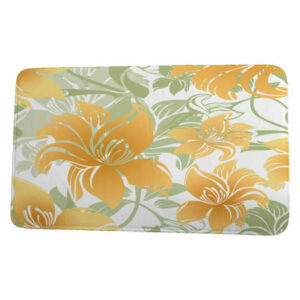 Tropical Resort Tree Mallow Floral Print Bath Mat, Gold, 17"x24"