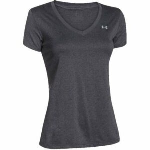 Under Armour Women's UA Tech V-neck T-Shirt Carbon Heather/Metallic Silver, Small - Women's Athletic Performance Tops at Academy Sports