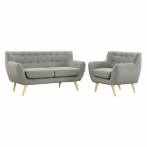 Upholstered Fabric 2 Piece Living Room Set Armchair & Loveseat, Light