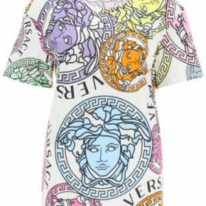 VERSACE OVERSIZED T-SHIRT WITH MEDUSA AMPLIFIED PRINT 44 White, Purple, Orange Cotton