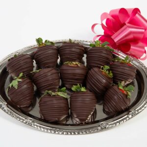 Valentine's Day Chocolate Covered Strawberries Gift Basket - Belgian Dark Chocolate Covered Strawberries by GiftBasket.com