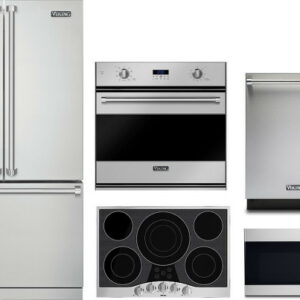 Viking 3 5 Piece Kitchen Appliances Package with French Door Refrigerator, Dishwasher and Over the Range Microwave in Stainless Steel VIRECTWODWMW67