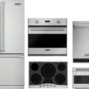 Viking 3 5 Piece Kitchen Appliances Package with French Door Refrigerator, Dishwasher and Over the Range Microwave in Stainless Steel VIRECTWODWRH93