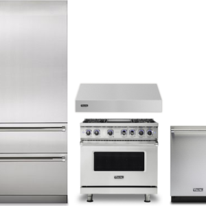 Viking 4 Piece Kitchen Appliances Package with Bottom Freezer Refrigerator, Dual Fuel Range and Dishwasher in Stainless Steel VIRERADWRH2002