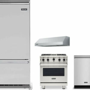 Viking 5 4 Piece Kitchen Appliances Package with Bottom Freezer Refrigerator, Gas Range and Dishwasher in Stainless Steel VIRERADWRH1413