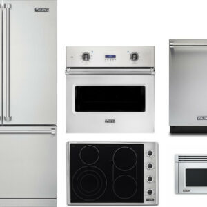 Viking 5 5 Piece Kitchen Appliances Package with French Door Refrigerator, Dishwasher and Over the Range Microwave in Stainless Steel VIRECTWODWMW115