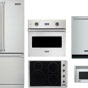 Viking 5 5 Piece Kitchen Appliances Package with French Door Refrigerator, Dishwasher and Over the Range Microwave in Stainless Steel VIRECTWODWMW117