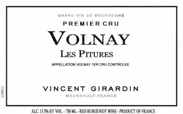 Vincent Girardin 2016 Volnay Les Pitures Premier Cru - Pinot Noir Red Wine