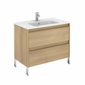 WS Bath Collections Ambra 80F Ambra 32" Single Vanity Set with Engineered Wood Cabinet and Ceramic Vanity Top with Integrated Sink Nordic Oak Bathroom