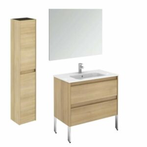 WS Bath Collections Ambra 80F Pack 2 Ambra 32" Single Vanity Set with Engineered Wood Cabinet Ceramic Vanity Top with Integrated Sink Side Cabinet