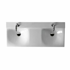 WS Bath Collections Buddy 3404 Kerasan 39-3/8" Ceramic Wall Mounted Bathroom Sinks with 1 Hole Drilled and Overflow Ceramic White Fixture Lavatory