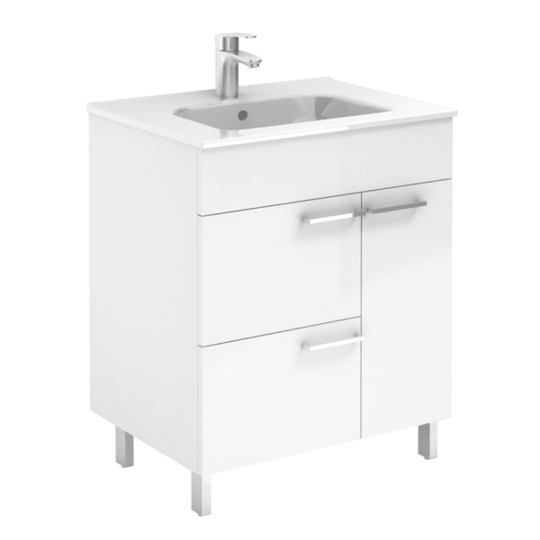 WS Bath Collections Elegance 80 Elegance Vanities 18" Free Standing Single Basin Vanity Set with Ceramic Vanity Top Glossy White Bathroom Storage