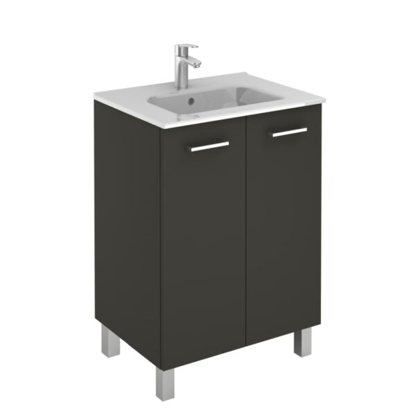 WS Bath Collections Logic 60 Logic Vanities 18" Free Standing Single Basin Vanity Set with Ceramic Vanity Top Anthracite Bathroom Storage Vanity Sets