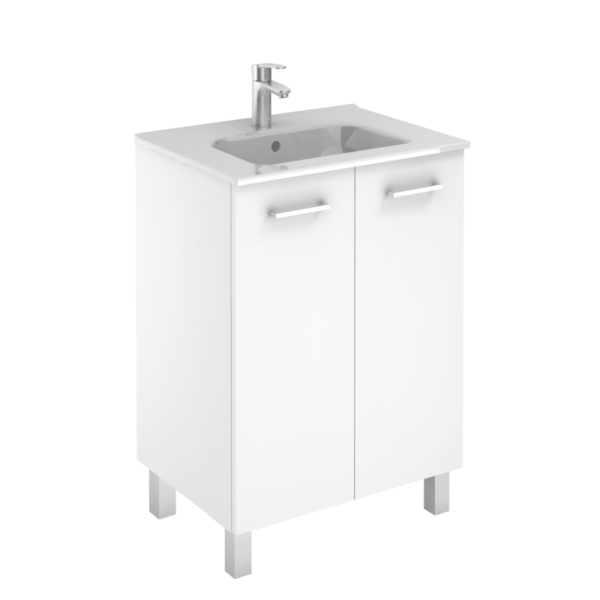 WS Bath Collections Logic 60 Logic Vanities 18" Free Standing Single Basin Vanity Set with Ceramic Vanity Top Glossy White Bathroom Storage Vanity