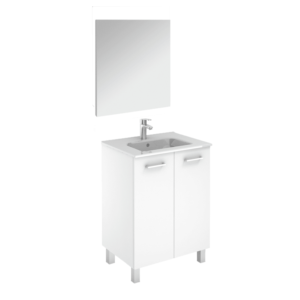 WS Bath Collections Logic 60 Pack 1 Logic Vanities 18" Free Standing Single Basin Vanity Set with Ceramic Vanity Top and Frameless Mirror and Glossy