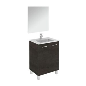 WS Bath Collections Logic 60 Pack 1 Logic Vanities 18" Free Standing Single Basin Vanity Set with Ceramic Vanity Top and Frameless Mirror and Wenge