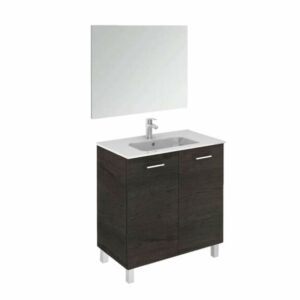 WS Bath Collections Logic 80 Pack 1 Logic Vanities 18" Free Standing Single Basin Vanity Set with Ceramic Vanity Top and Frameless Mirror and Wenge