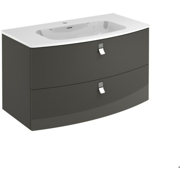 WS Bath Collections Rondo 100 Rondo 39" Single Vanity Set with Engineered Wood Cabinet and Ceramic Vanity Top with Integrated Sink Anthracite Bathroom