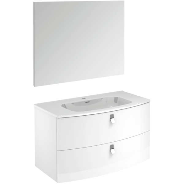 WS Bath Collections Rondo 100F Pack 1 Rondo 39" Single Vanity Set with Engineered Wood Cabinet Ceramic Vanity Top with Integrated Sink and Mirror