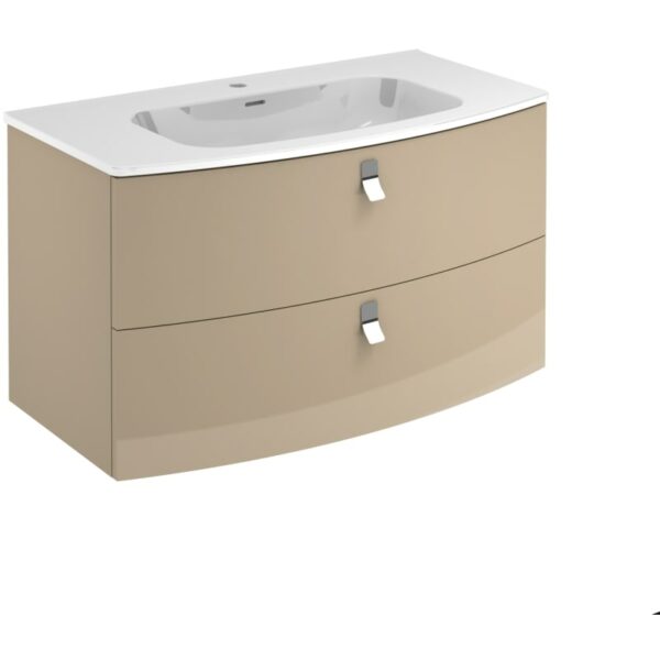 WS Bath Collections Rondo 100F Rondo 39" Single Vanity Set with Engineered Wood Cabinet and Ceramic Vanity Top with Integrated Sink Taupe Bathroom