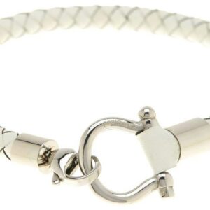 White Genuine Leather Bracelet with Small Silver "D" Clamp Closure