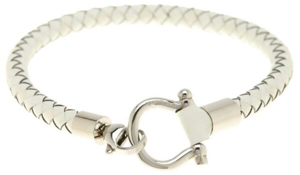 White Genuine Leather Bracelet with Small Silver "D" Clamp Closure