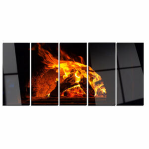 "Wood Stove With Fire and Blaze" Metal Art, 5 Equal Panels, 60"x28"
