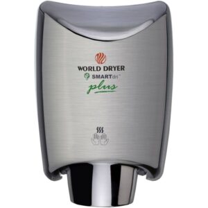 World Dryer K-97.P2 SMARTdri 120 Volts 10 AMP Infrared Sensor Activated High Speed Hand Dryer - Single Nozzle Port Brushed Stainless Steel Commercial