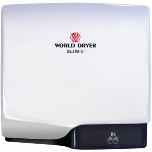 World Dryer L-97.A SLIMdri 240 Volt 8.3 AMP Infrared Sensor Activated High Speed Hand Dryer White Commercial Bathroom Accessories Hand Dryer Automatic