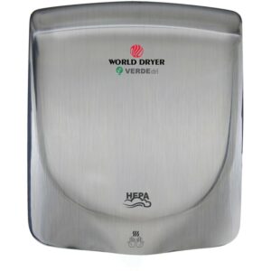 World Dryer Q-97.A VERDEdri 240 Volt 8.3 AMP Infrared Sensor Activated High Speed Hand Dryer Brushed Stainless Steel Commercial Bathroom Accessories