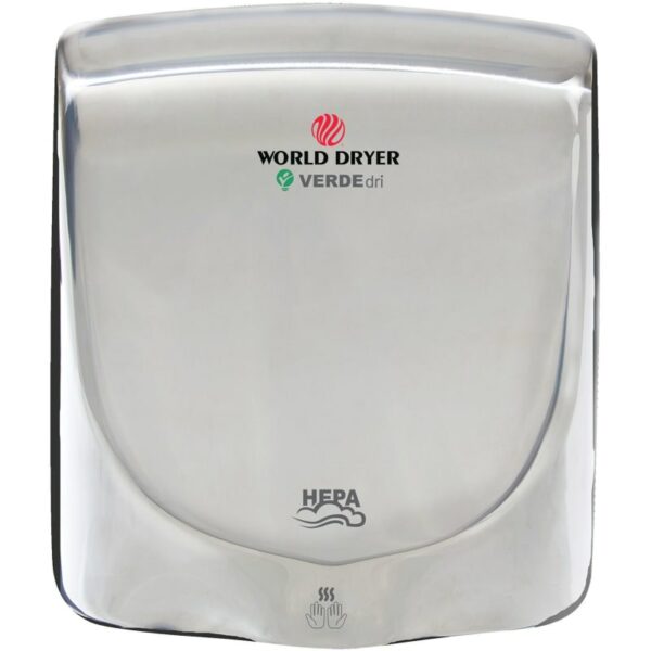 World Dryer Q-97.A VERDEdri 240 Volt 8.3 AMP Infrared Sensor Activated High Speed Hand Dryer Polished Stainless Steel Commercial Bathroom Accessories