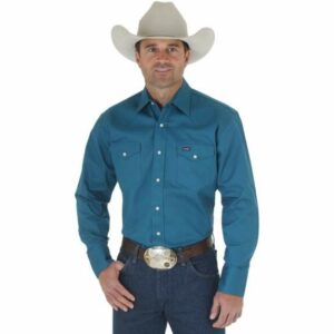 Wrangler Men's Cowboy Cut Long Sleeve Western Work Shirt Dark Teal, Large - Mens L.s. Woven Tops at Academy Sports