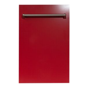 Zline DW-H-18 18 Inch Wide 16 Place Setting Energy Star Rated Built-In Fully Integrated Dishwasher with Traditional Handle Style Red Gloss Dishwashers