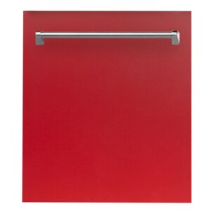 Zline DW-H-24 24 Inch Wide 20 Place Setting Energy Star Rated Built-In Fully Integrated Dishwasher with Traditional Handle Style Red Matte Dishwashers