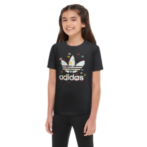 adidas Originals Girls adidas Originals Trefoil AOP T-Shirt - Girls' Grade School Black/Multicolor Size M