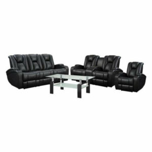 4 Piece Living Room Set w/ Recliner Sofa Set & Coffee Table in Black