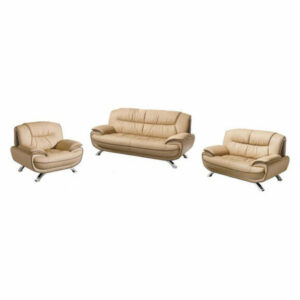 405 Modern Leather Living Room Set in Almond, 3-Piece