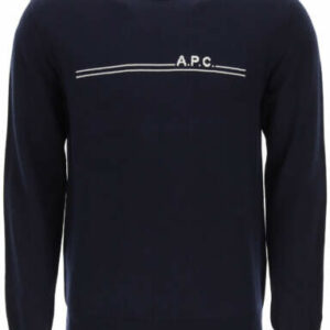 A.P.C. EPONYME SWEATER LOGO INTARSIA L Blue Cotton, Cashmere