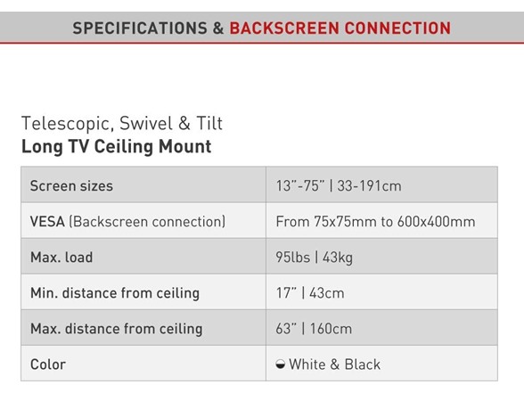 Barkan 63 Inch Long Tv Ceiling Mount