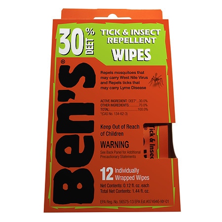 Ben's Tick & Insect Repellent Wipes, 30% Deet - 12.0 ea