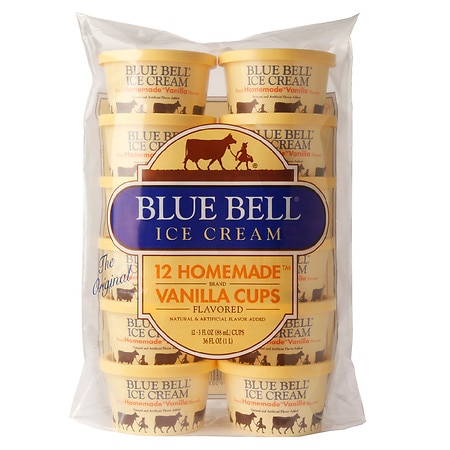 Blue Bell Ice Cream Cups Homemade Vanilla - 3.0 oz x 12 pack