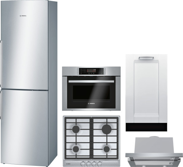 Bosch 800 5 Piece Kitchen Appliances Package with Bottom Freezer Refrigerator and Dishwasher in Stainless Steel BORECTWODWRH137